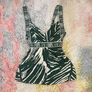 y2k green and white tropical print babydoll top